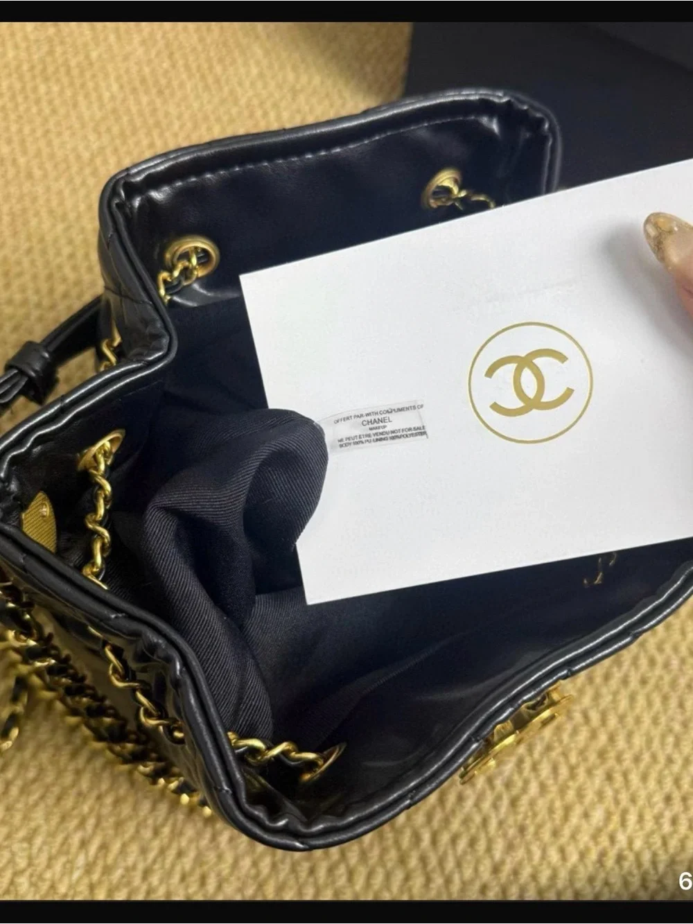 Chanel Black Quilted Leather Bucket Bag with Gold Chain